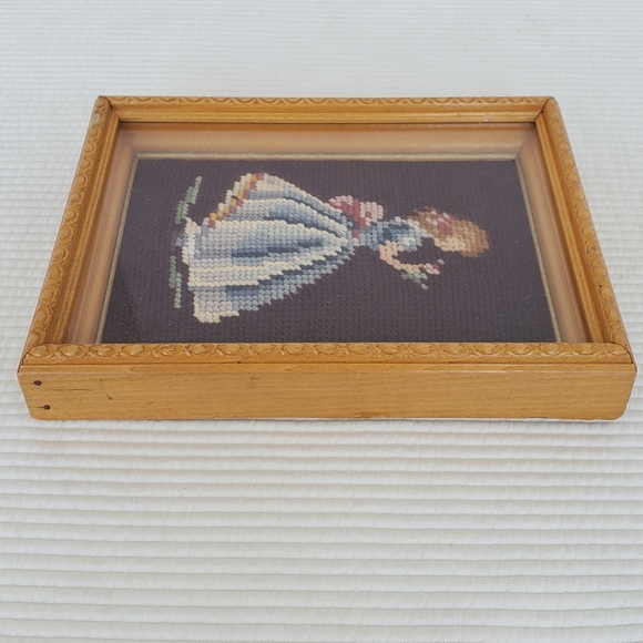 Embroidered Crinoline Lady Tapestry 9x7 Glass Framed Handmade Dress Cottagecore - Picture 7 of 7
